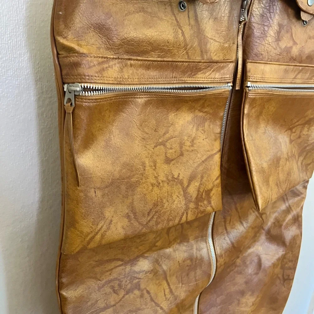 VTG Hanging American Tourister Garment Bag Tan Faux Leather Folding Travel